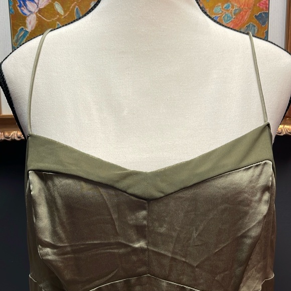 FREE PEOPLE Intimately City Cool Midi Slip Dress Olive Satin Sheer Khaki Green L - Picture 7 of 10
